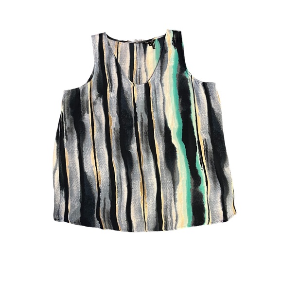 NIC+ZOE Womens White Printed Roll-tab Sleeve Split Top